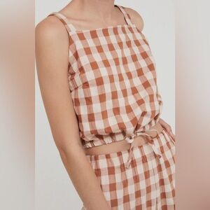 Gingham Tie-Front Tank Top in Rust & Cream